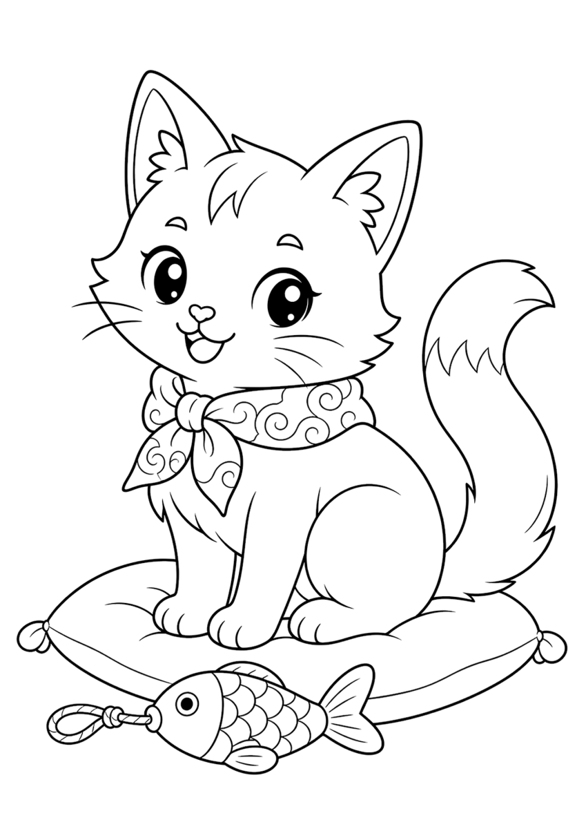 Bakeneko coloring page for kids, free printable Japanese folklore coloring page