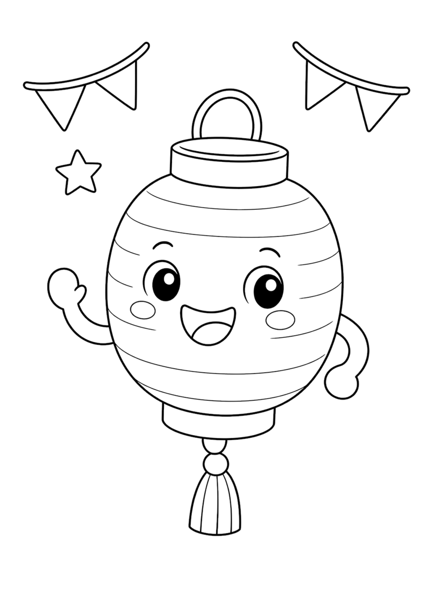 Chochin Obake coloring page for kids, free printable Japanese folklore coloring page