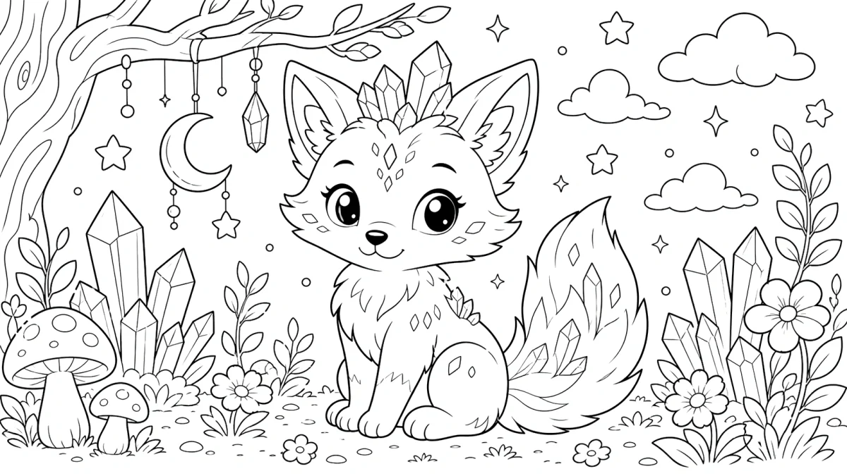Crystal Fox Coloring Page for Kids for kids