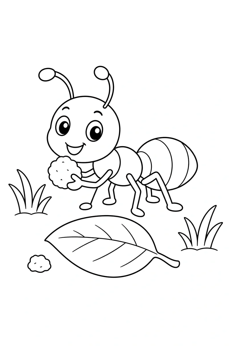 Cute Ant Coloring Page for Kids - Free Printable Garden Bug Sheet
