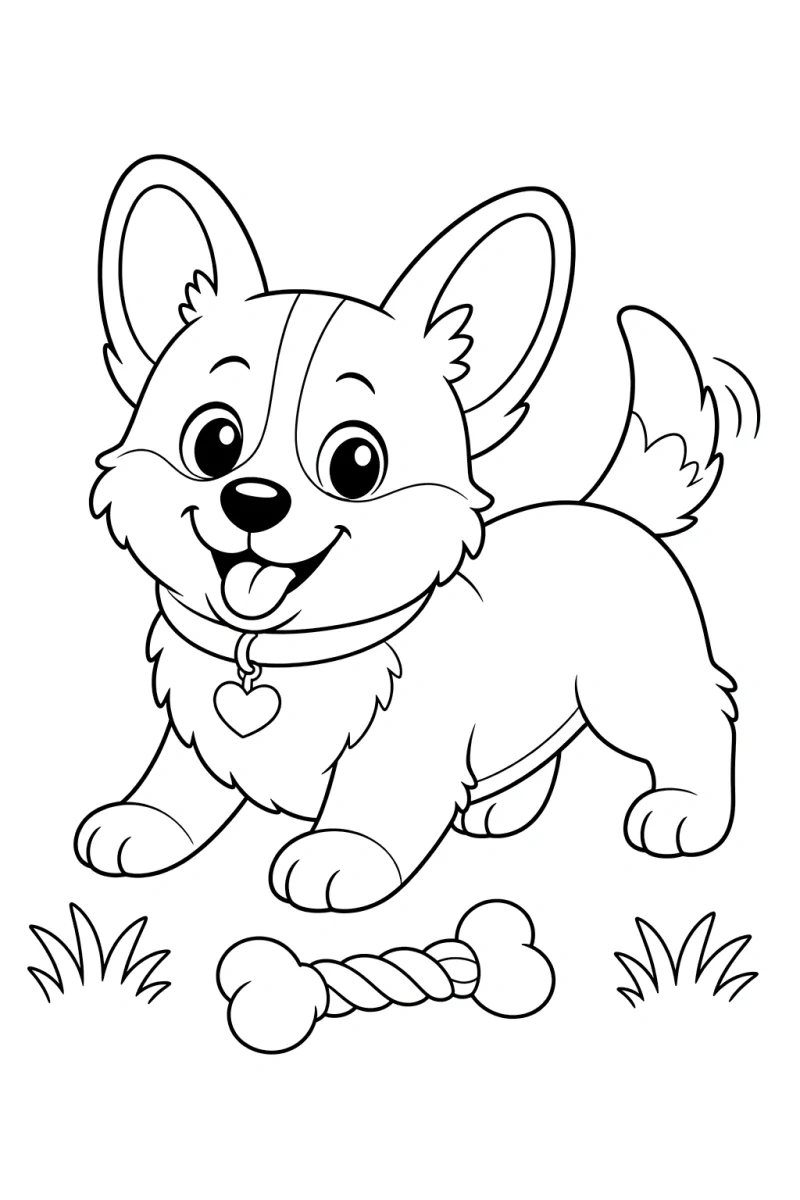 Çocuklar için Sevimli Corgi Yavrusu Boyama Sayfası - Ücretsiz Yazdırılabilir Köpek Boyama Sayfası