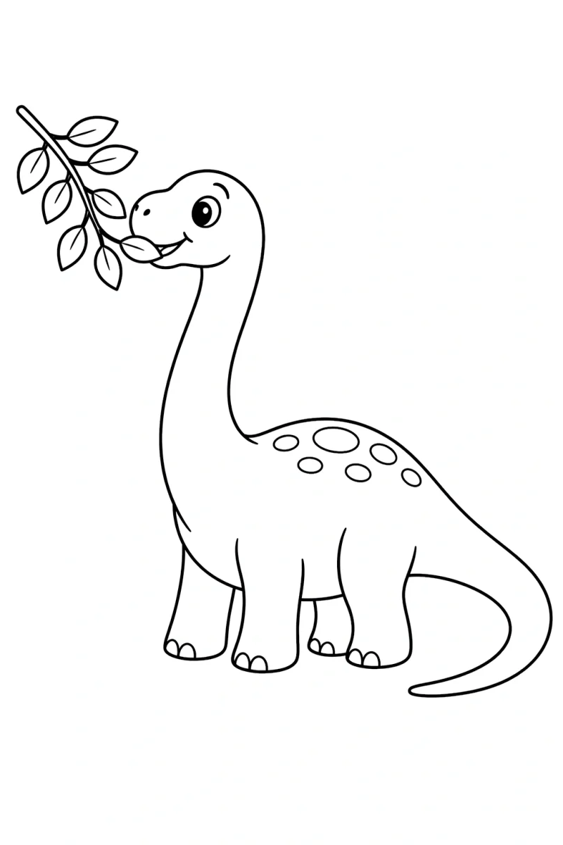 Cute Diplodocus Eating Leaves Coloring Page for Kids