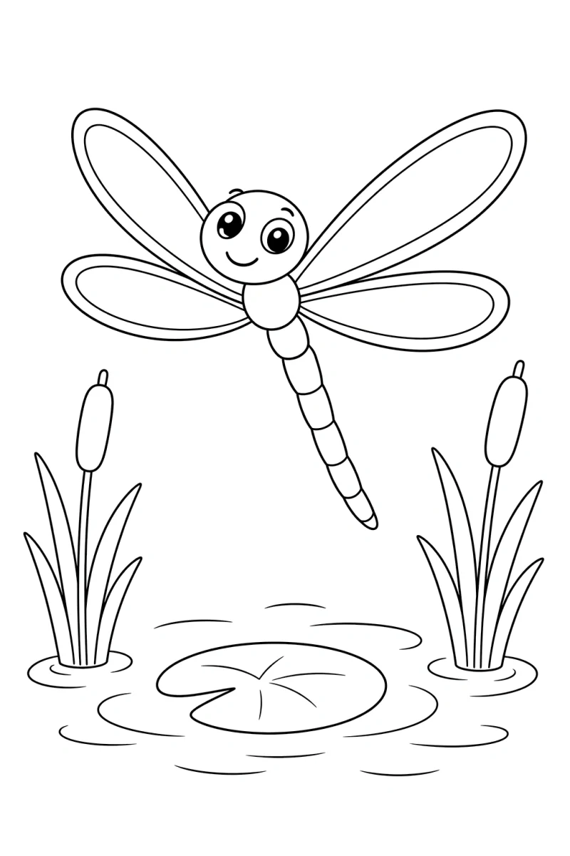 Cute Dragonfly Coloring Page for Kids - Free Printable Pond Insect Sheet