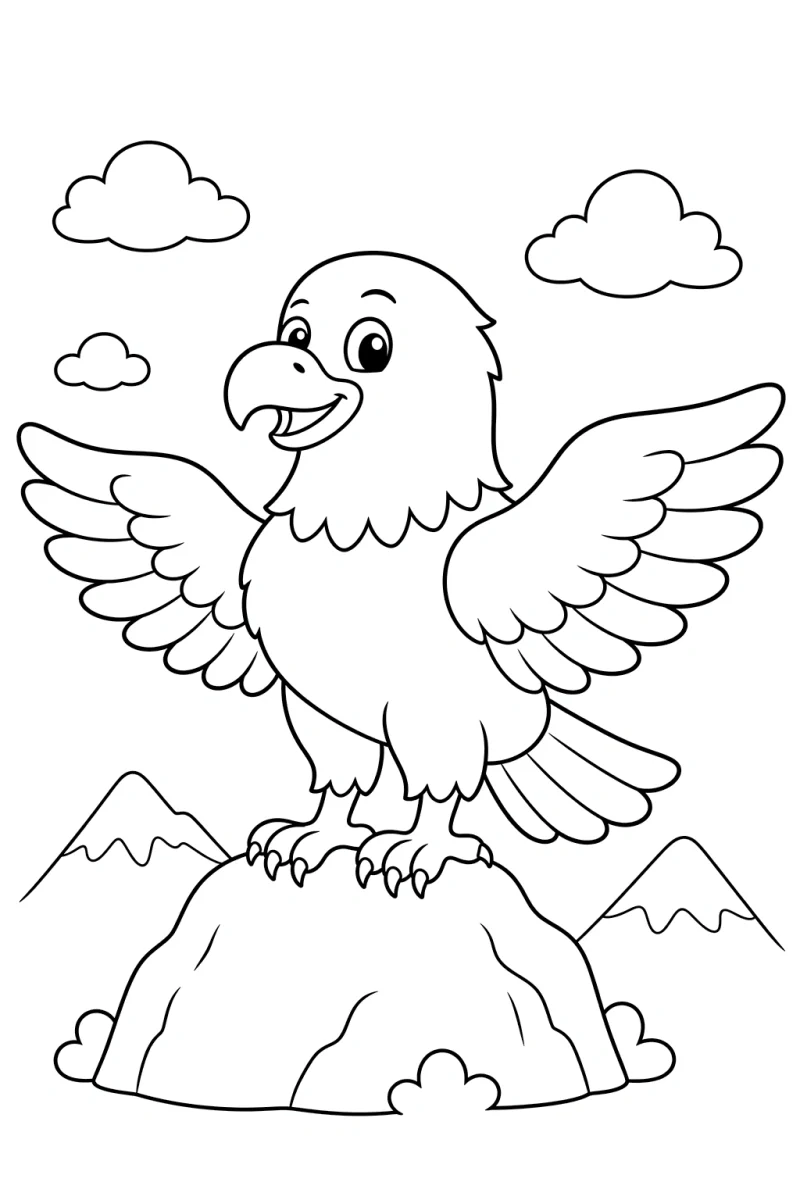 Cute Eagle Coloring Page for Kids - Free Printable Bird Picture