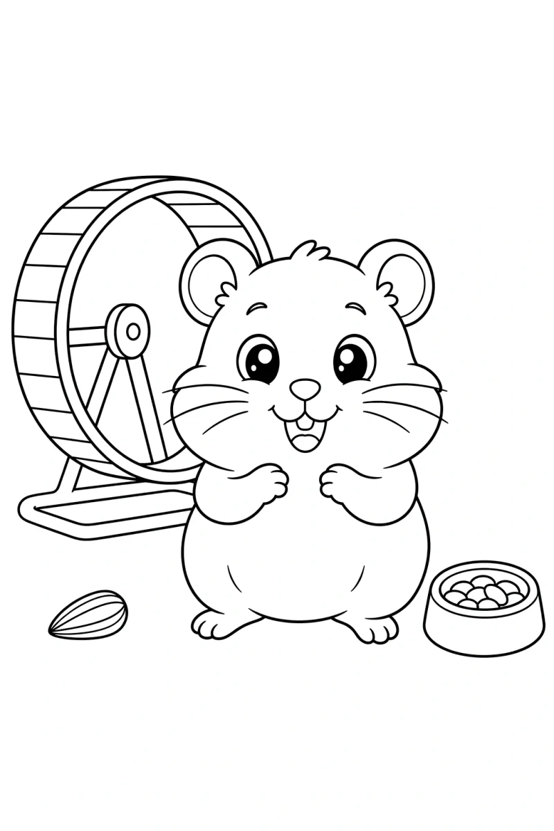 Disegno di criceto carino da colorare per bambini - foglio gratuito da stampare