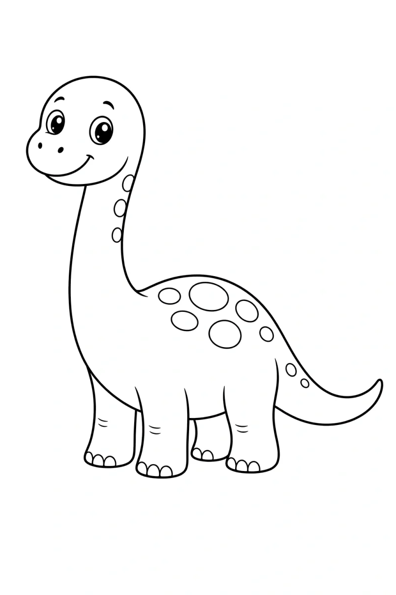 Cute Long Neck Dinosaur Coloring Page for Kids
