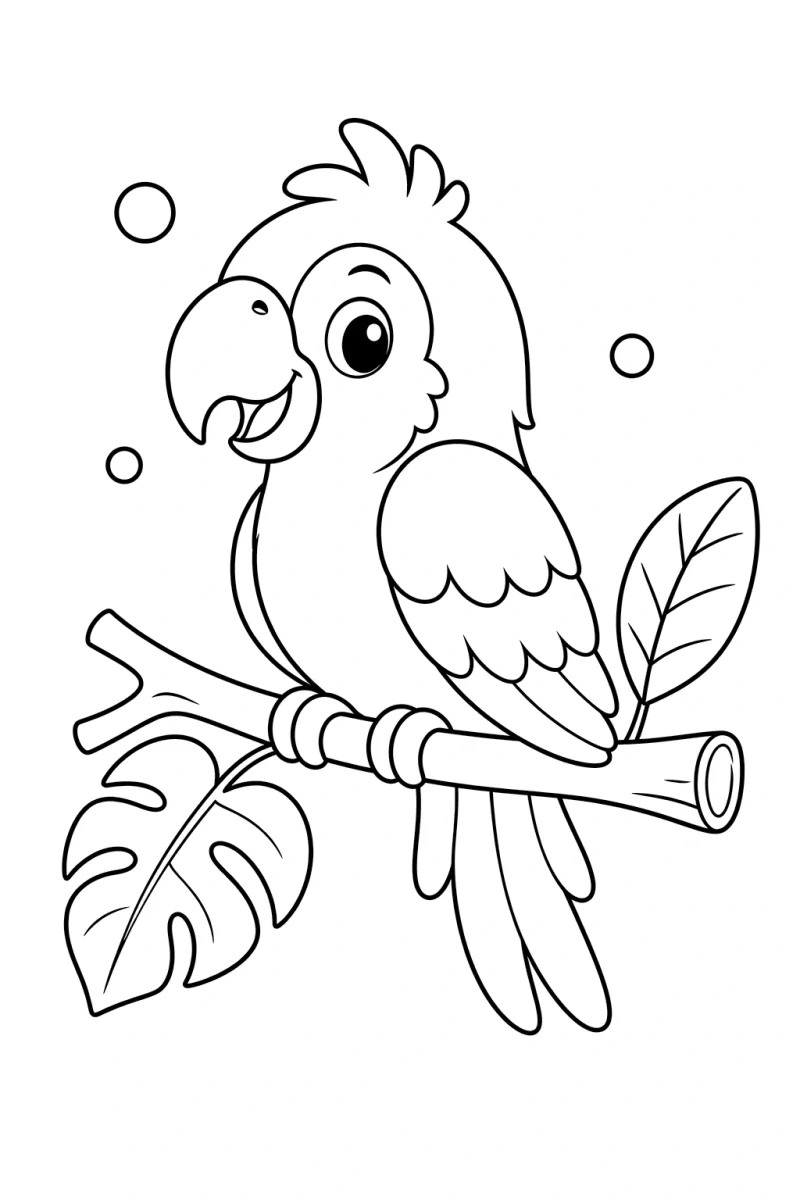 Cute Parrot Coloring Page for Kids - Free Printable Tropical Bird Sheet