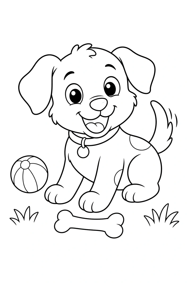 Coloriage de chiot mignon avec un os pour enfants - page de coloriage d'animal de compagnie gratuite à imprimer