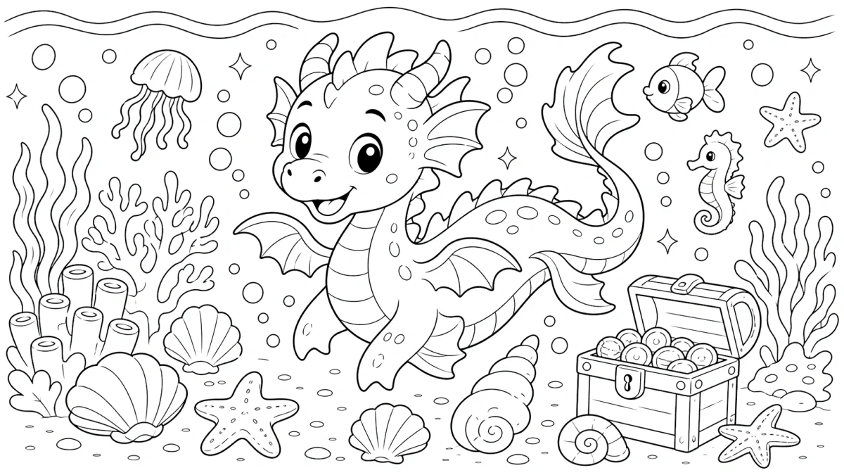 Cute Sea Dragon Coloring Page for Kids for kids
