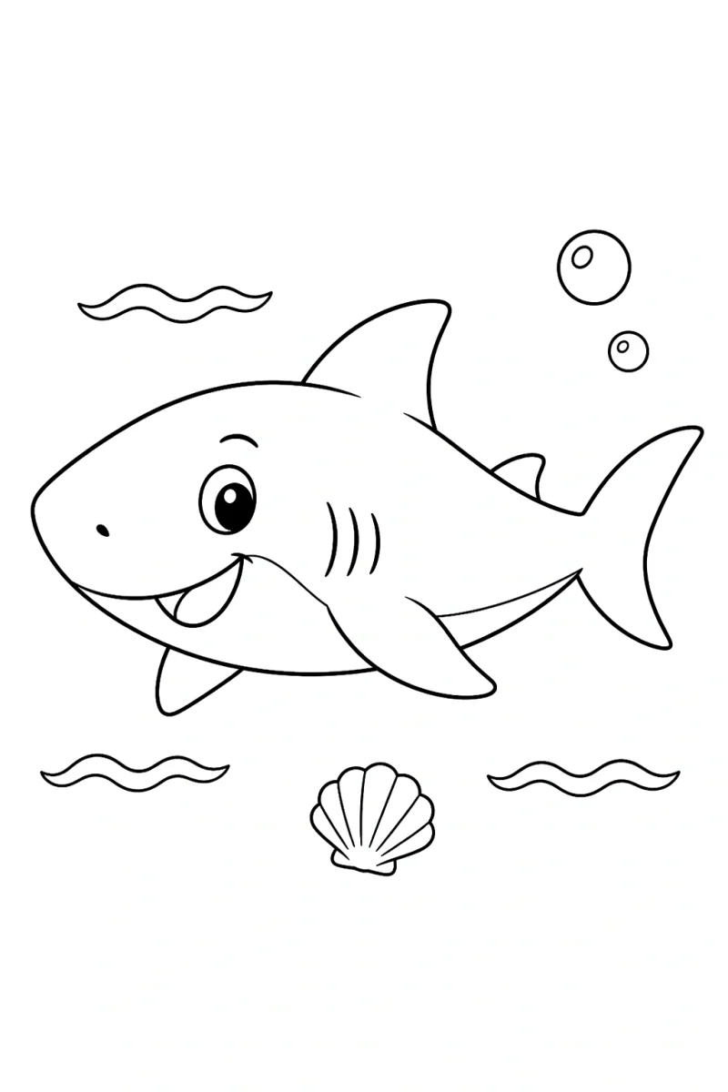 Cute Shark Coloring Page for Kids - Free Printable Ocean Animal Sheet