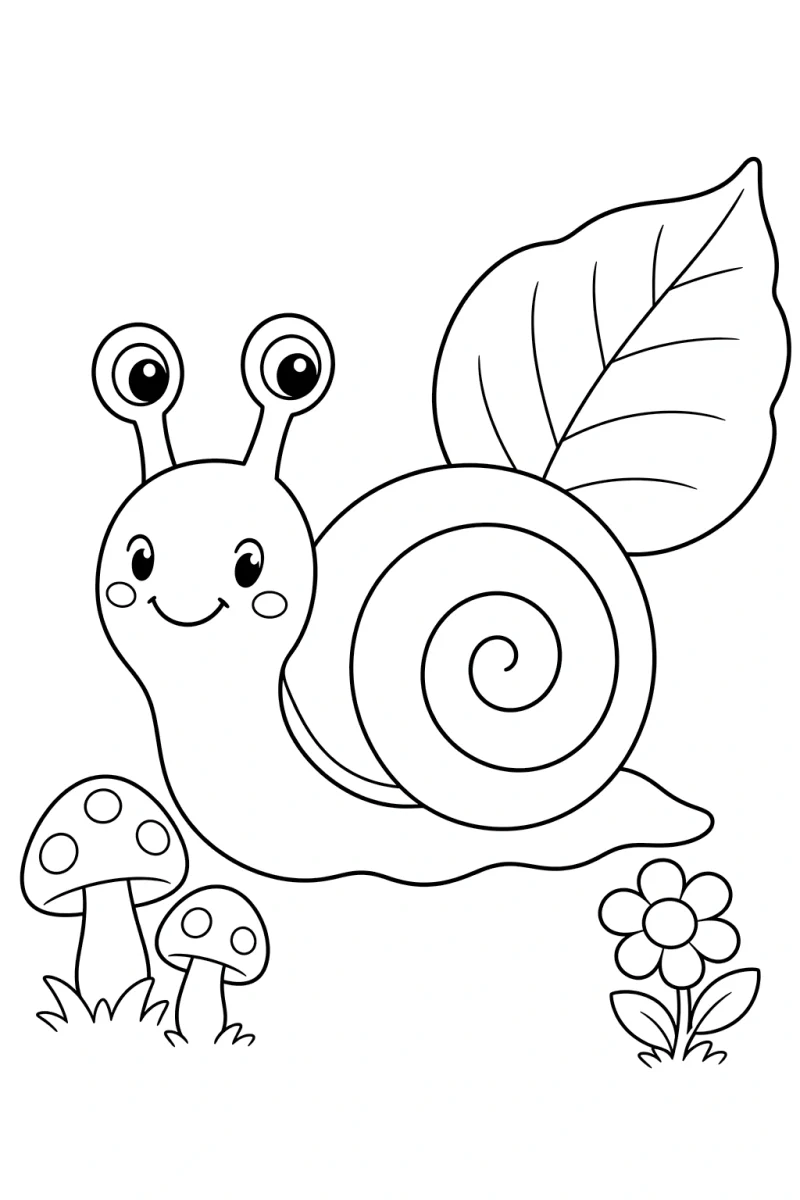Cute Snail Coloring Page for Kids - Free Printable Garden Animal Sheet