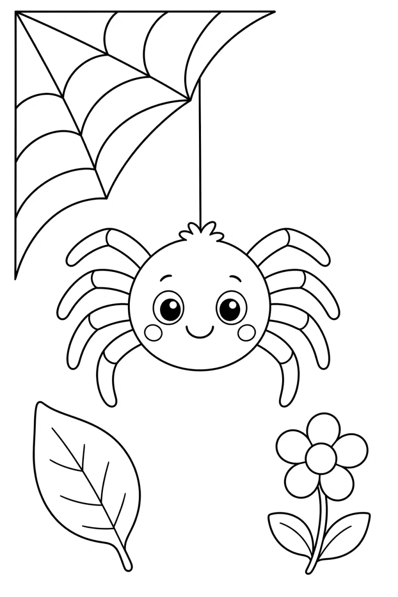 Cute Spider Coloring Page for Kids - Free Printable Friendly Bug Picture