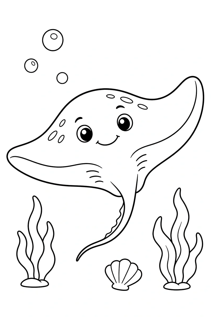 Cute Stingray Coloring Page for Kids - Free Printable Sea Animal Sheet