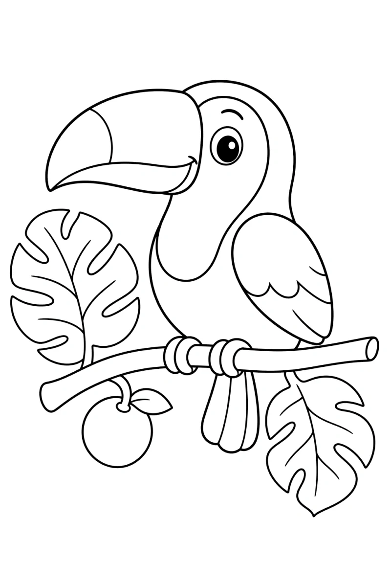 Coloriage toucan mignon pour enfants - page de coloriage d'oiseau tropical gratuite à imprimer