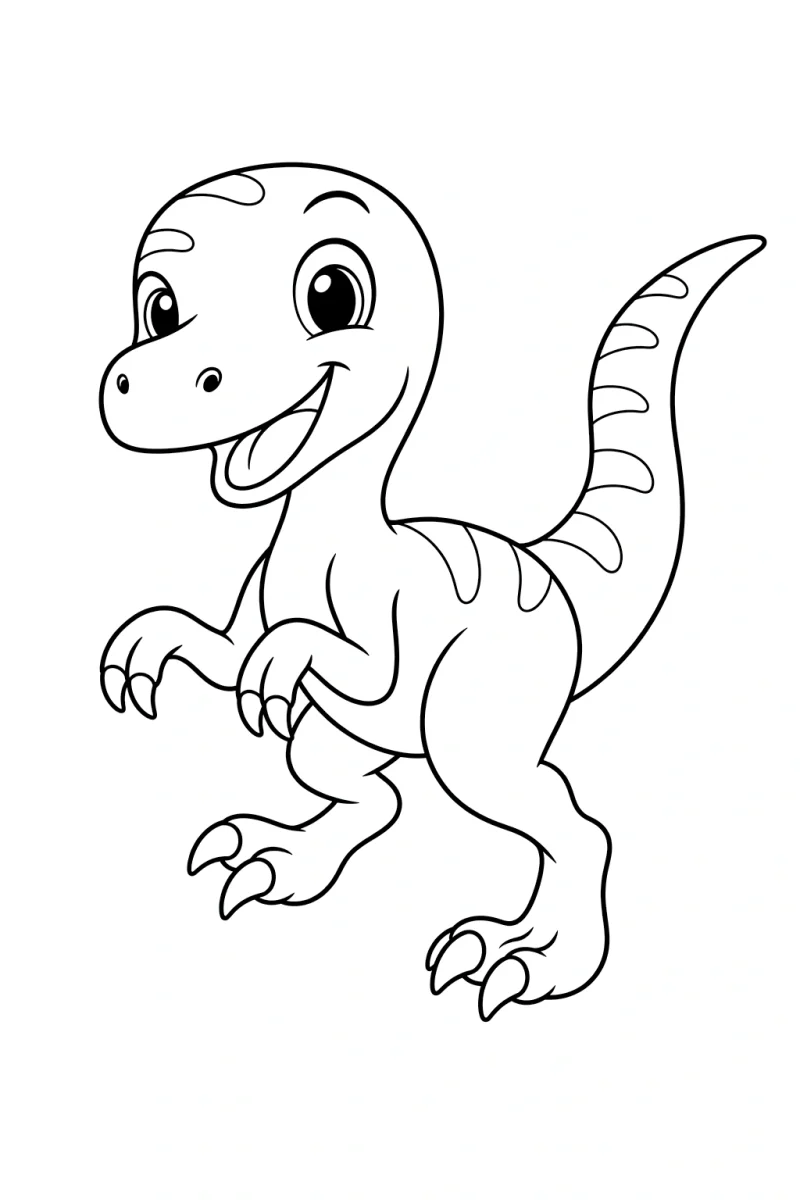 Cute Velociraptor Dinosaur Coloring Page for Kids