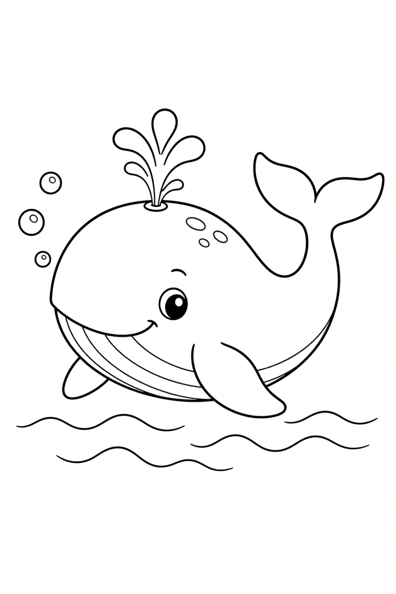 Cute Whale Coloring Page for Kids - Free Printable Ocean Animal Picture