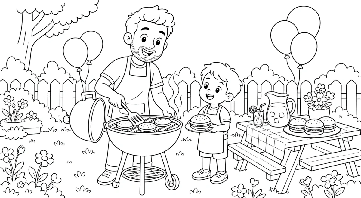 Dad Grilling Coloring Page for Father’s Day for kids