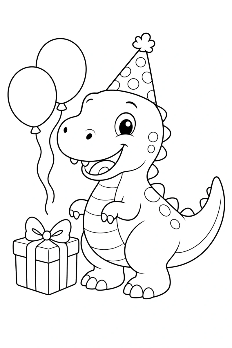 Dinosaur Birthday Coloring Page for Kids