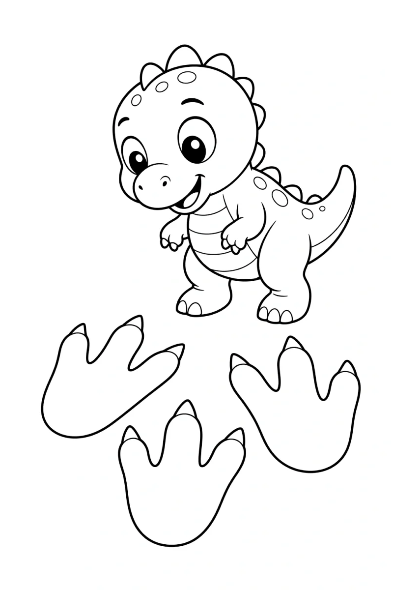 Disegno da colorare con impronte di dinosauro per bambini