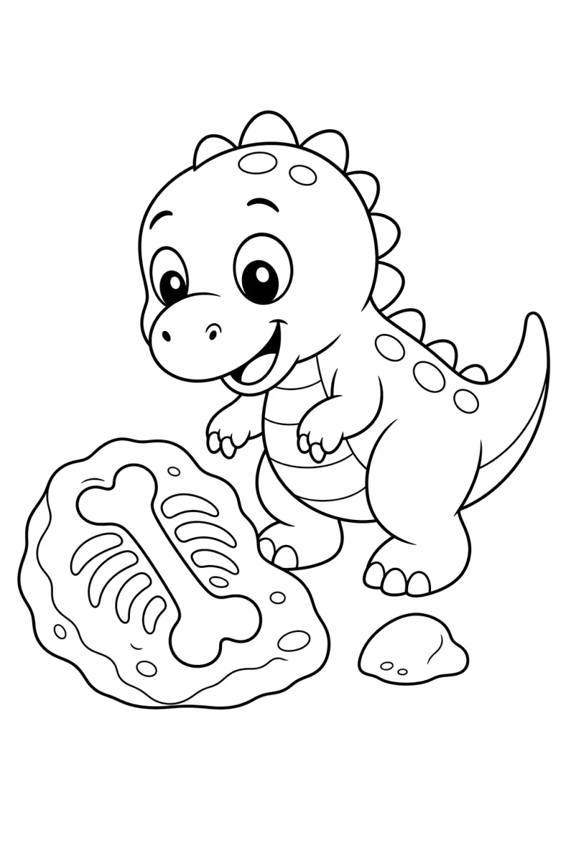 Dinosaur Fossil Bone Coloring Page for Kids