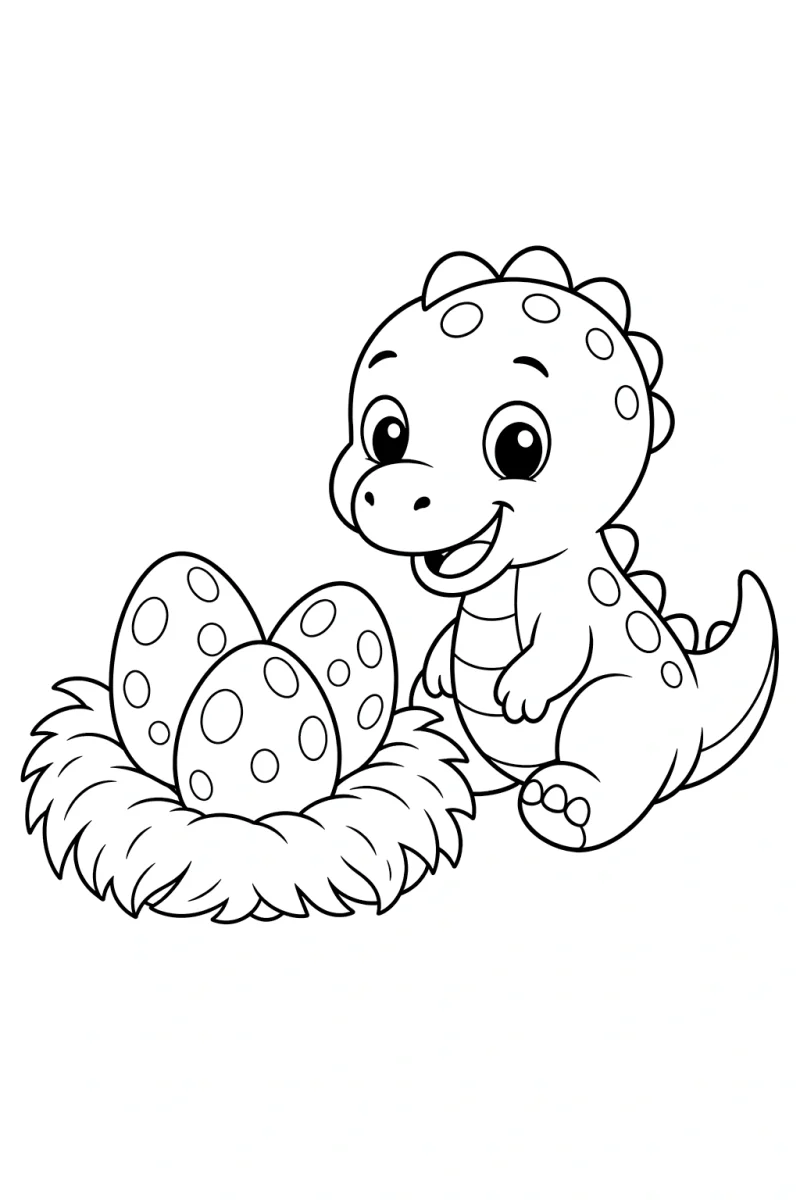 Dinosaur Nest with Eggs Coloring Page for Kids