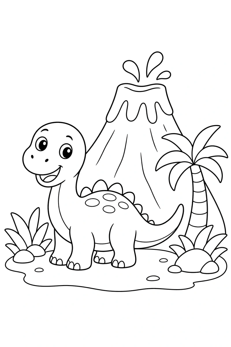 Dinosaur Volcano Coloring Page for Kids