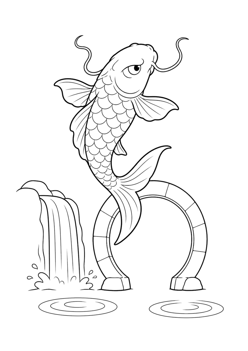 Carpa della Porta del Drago da colorare per bambini - gratis da stampare