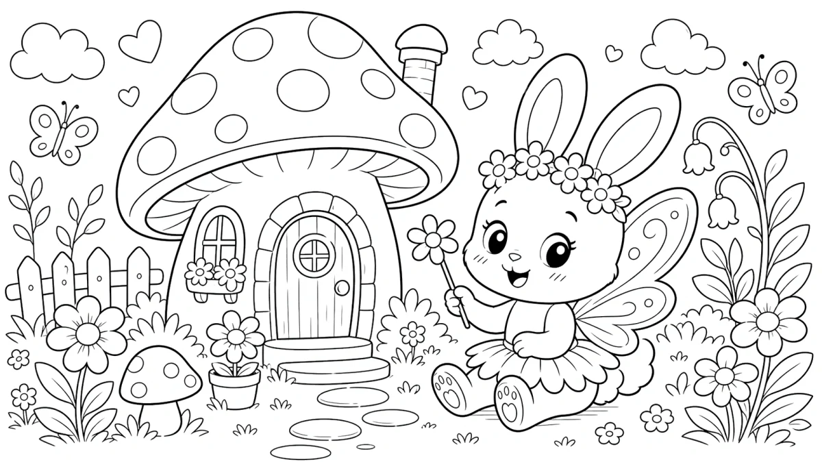 Fairy Bunny Coloring Page for Kids for kids
