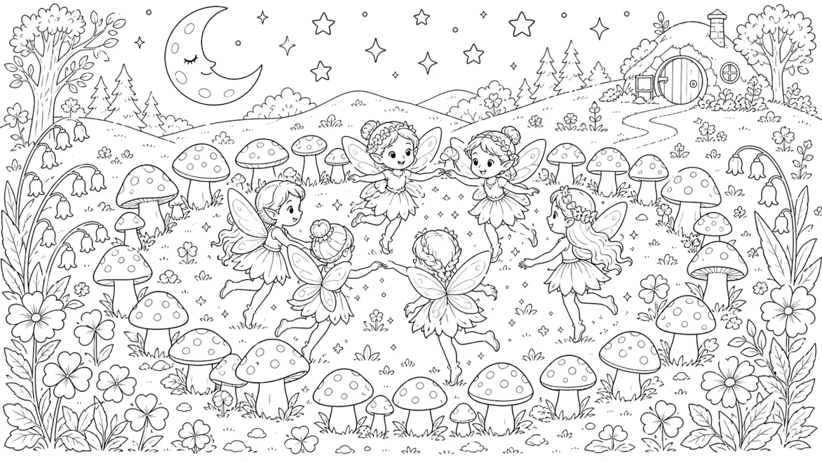 Fairy Ring Coloring Page for Kids for kids
