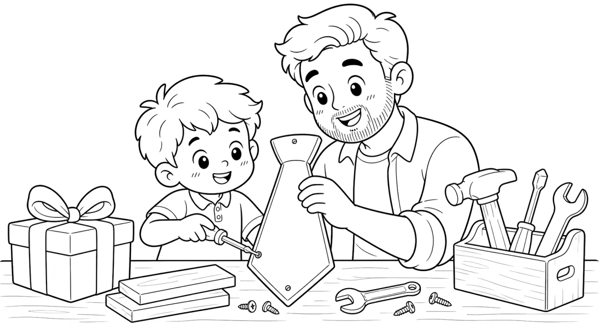 Father’s Day Tie and Tools Coloring Page for Kids for kids