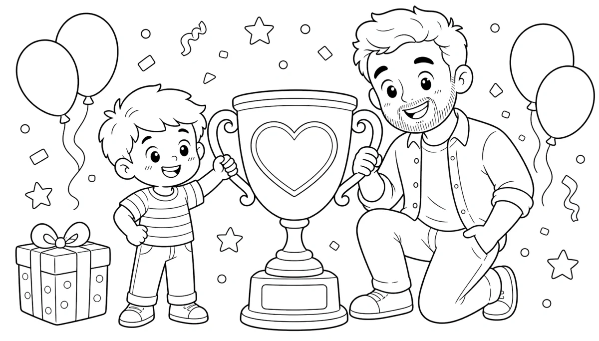 Father’s Day Trophy Coloring Page for Kids for kids