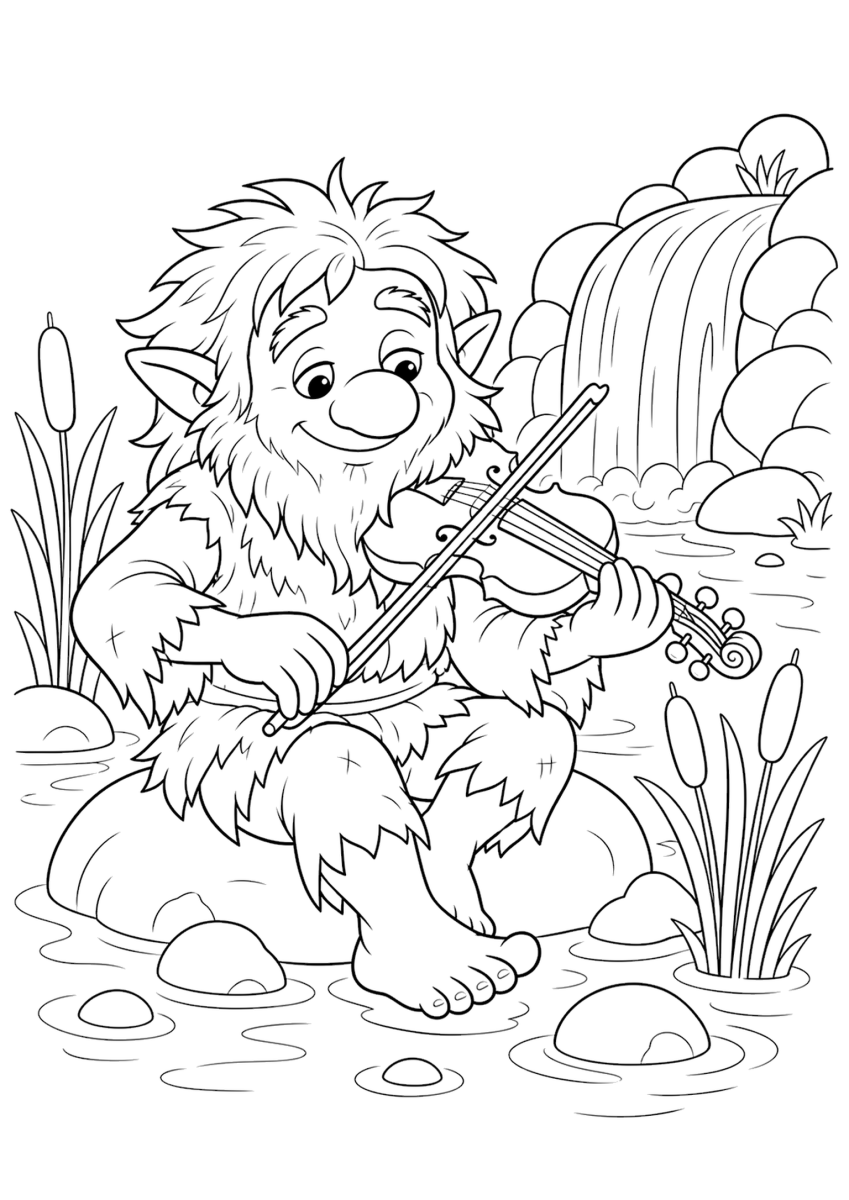 Fossegrim coloring page for kids, free printable folklore coloring page