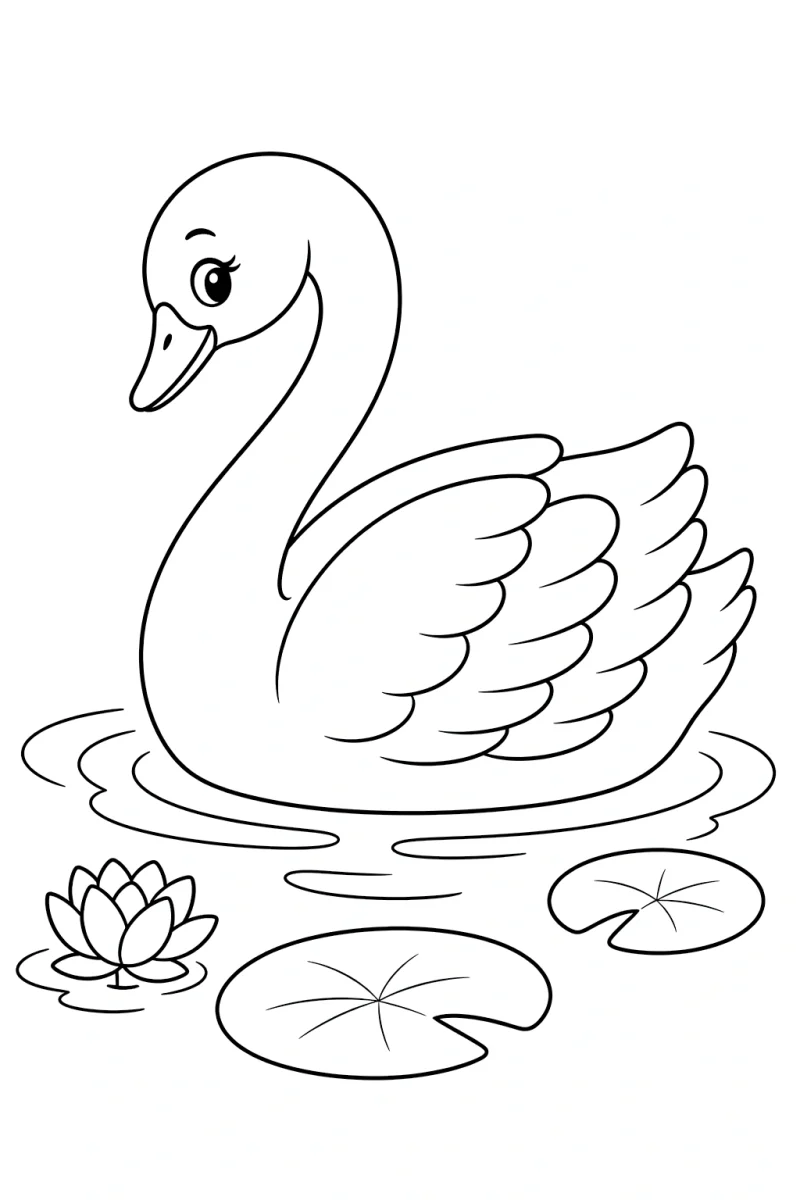 Graceful Swan Coloring Page for Kids - Free Printable Pond Bird Sheet