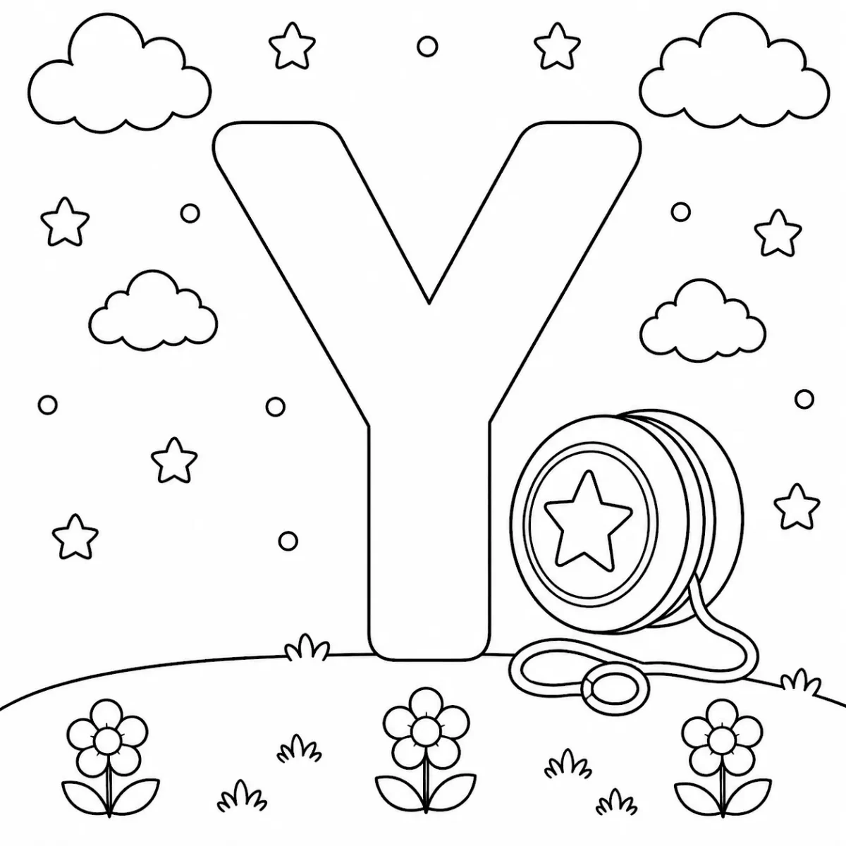 Cute letter Y coloring page with yo-yo for kids