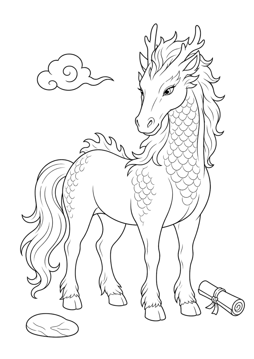 Longma cavallo drago da colorare per bambini - gratis da stampare