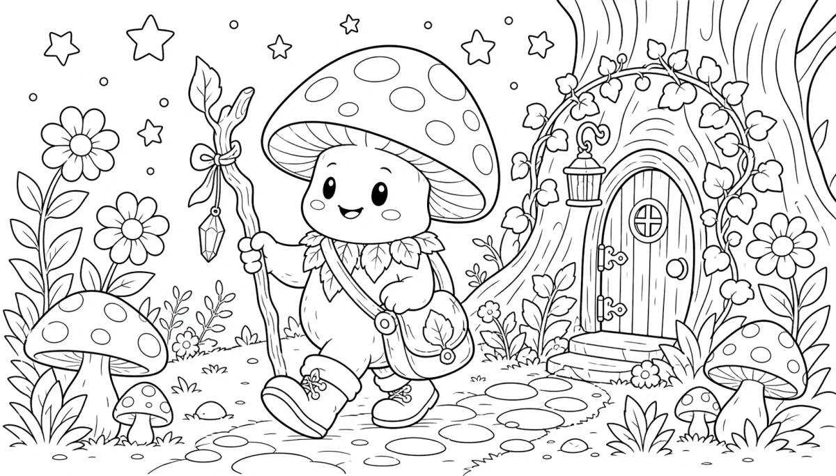 Disegno da colorare di creatura fungo magico per bambini