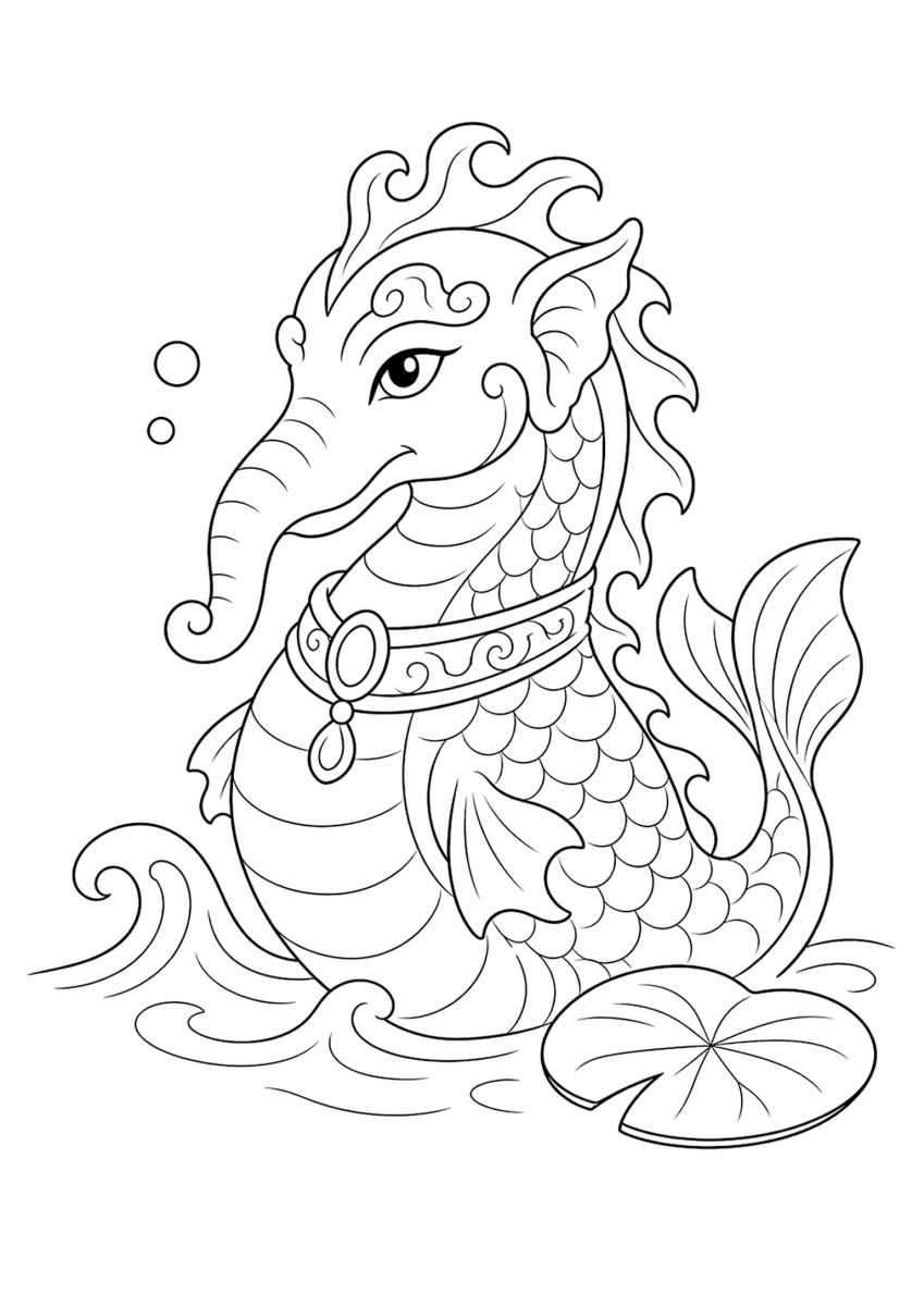 Coloriage créature aquatique makara pour enfants - gratuit à imprimer