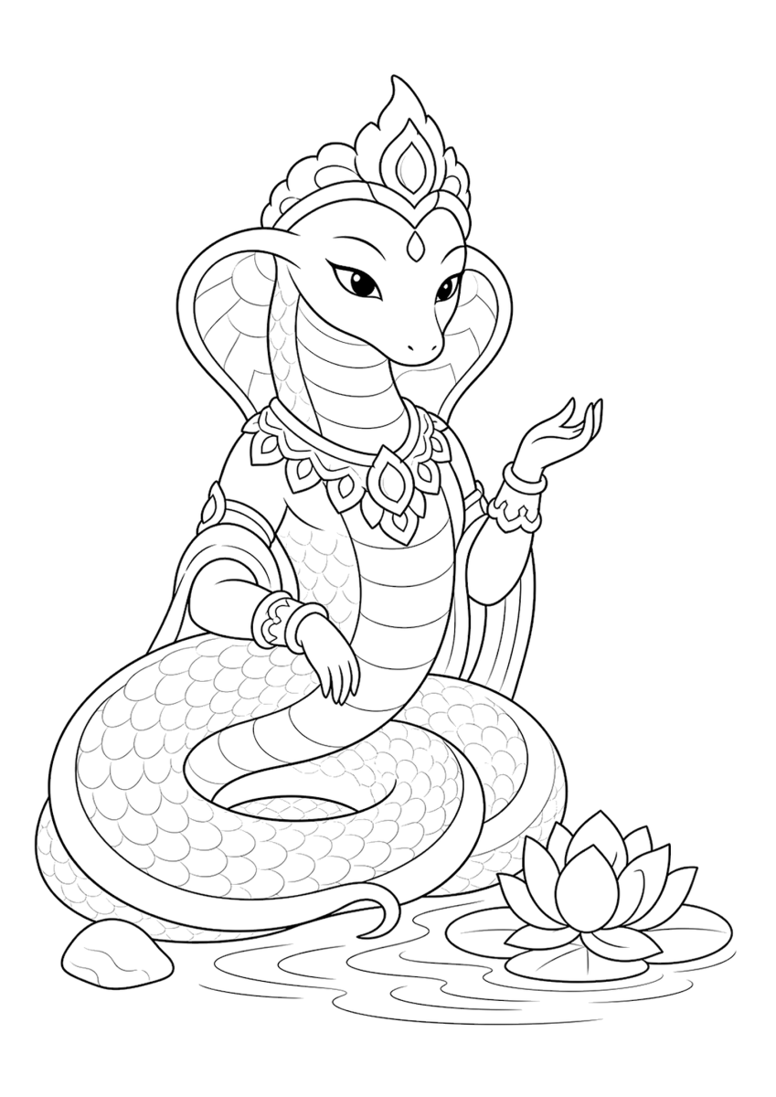 Coloriage gardien serpent naga pour enfants - gratuit à imprimer