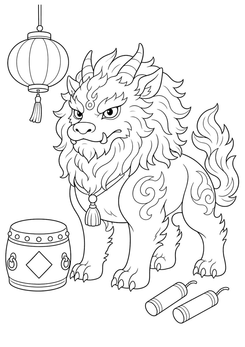 Coloriage bête Nian pour enfants - gratuit à imprimer