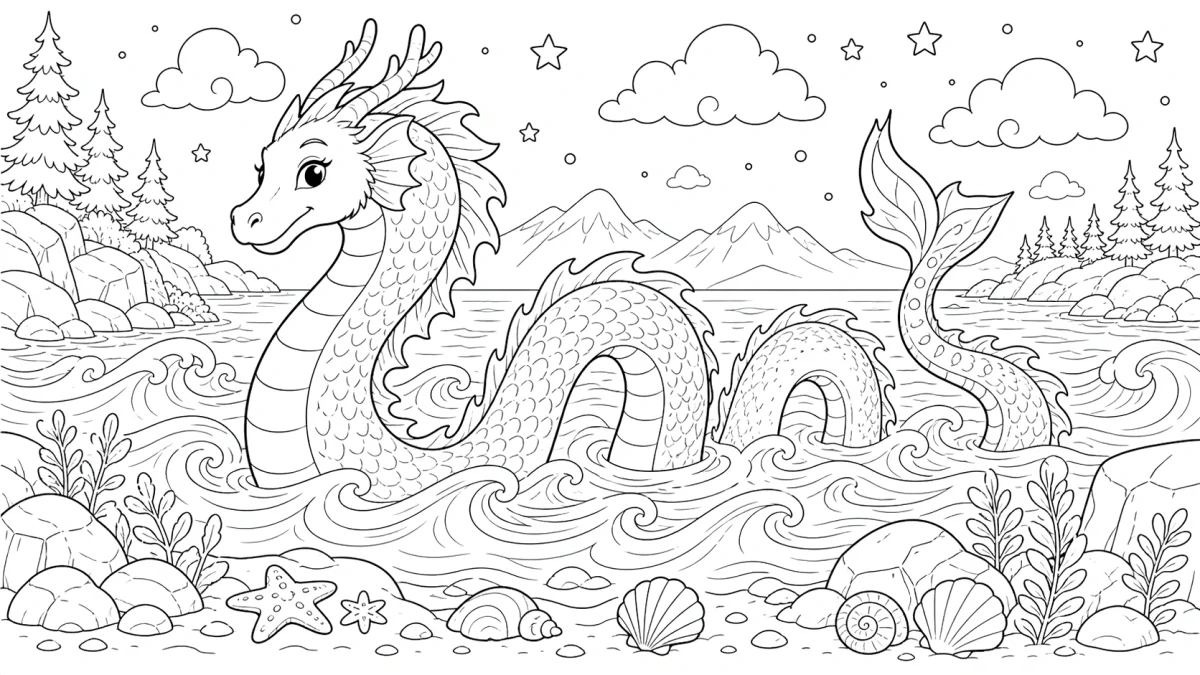 Disegno da colorare di serpente marino nordico per bambini per bambini