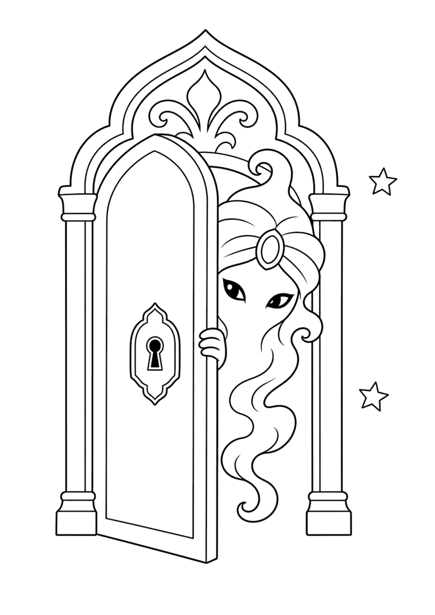 Spirito della vecchia porta da colorare per bambini - gratis da stampare