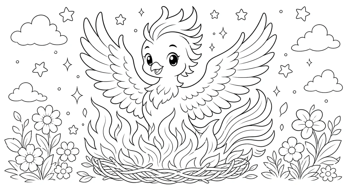 Phoenix Coloring Page for Kids for kids