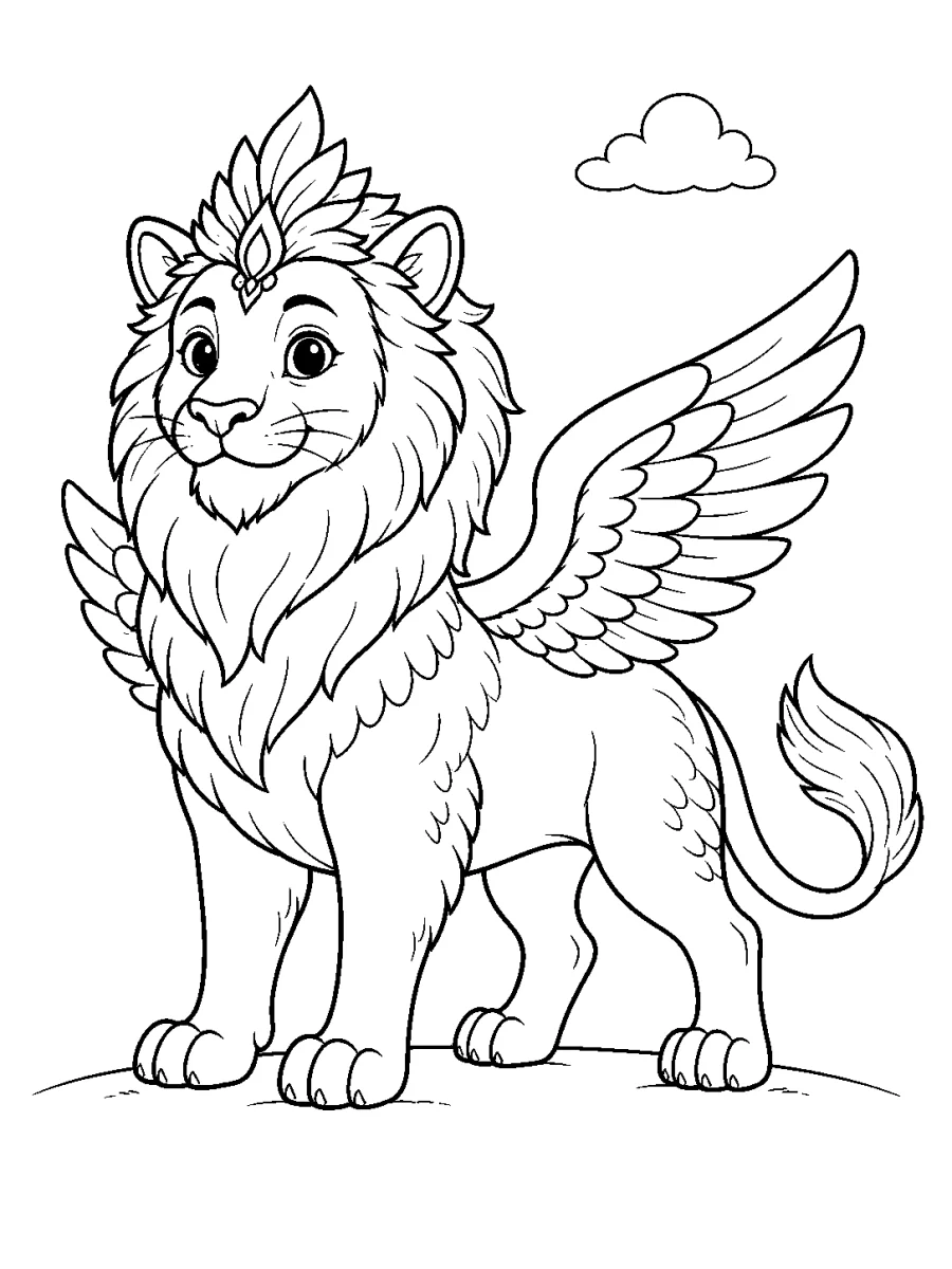 Sharabha lion-bird guardian coloring page with wings for kids