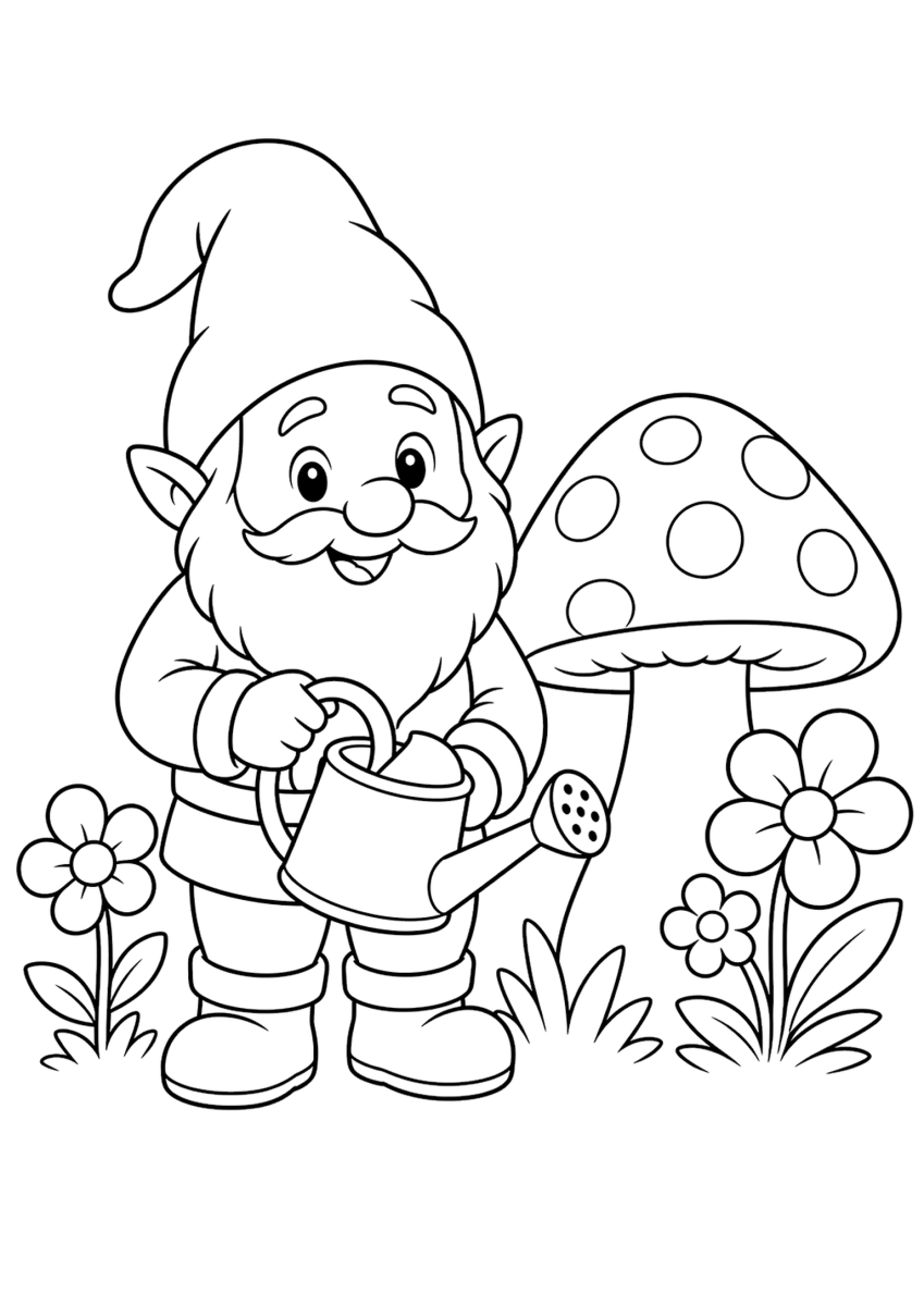 Gnomo da giardino da colorare per bambini - gratis da stampare