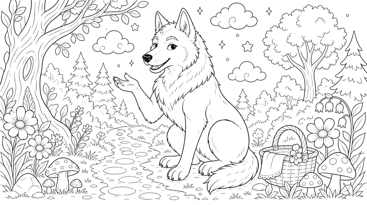 Disegno da Colorare di Lupo Parlante per Bambini per bambini