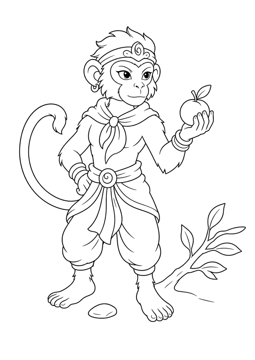 Coloriage singe aide vanara pour enfants - gratuit à imprimer