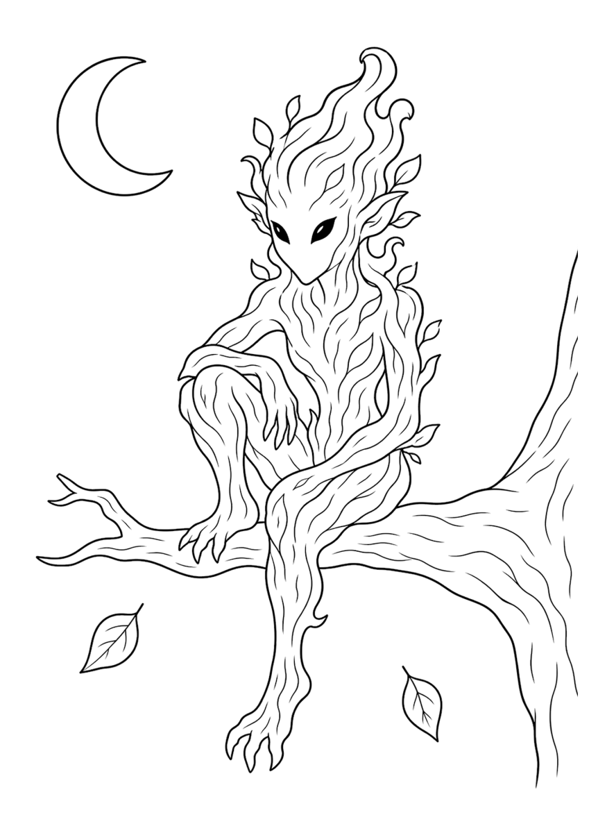 Coloriage esprit d'arbre vetala pour enfants - gratuit à imprimer