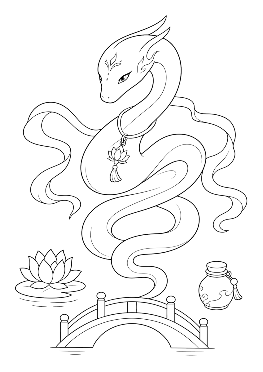 Spirito serpente bianco da colorare per bambini - gratis da stampare