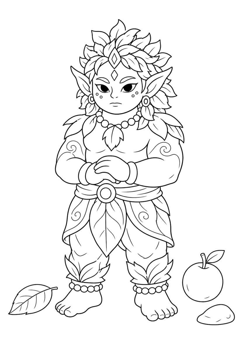 Coloriage gardien de forêt yaksha pour enfants - gratuit à imprimer