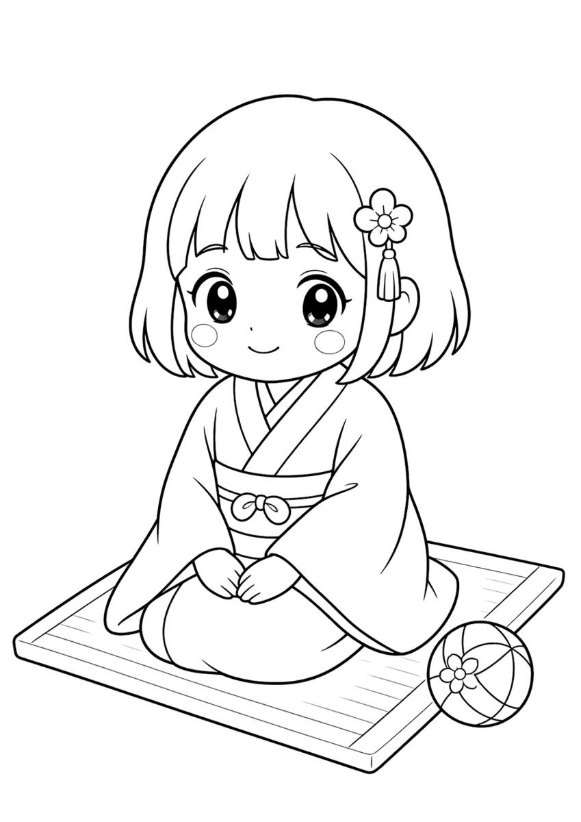 Zashiki Warashi coloring page for kids, free printable Japanese folklore coloring page